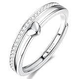 Adramata Ring Silber 925 Damen Verstellbar Herzring Stapeln Daumenring Eheringe Silber 925 Verlobungsring Promise Ring Engagement Ringe Frauen Rosegold Band Ring Gold Silber Ring für Damen Schmuck