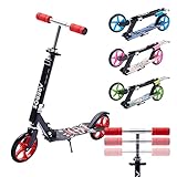 Arebos Cityroller Tretroller Grün Scooter höhenverstellbar | klappbar | inkl. Traggurt | XXL Räder | Tritt-Bremse | für Kinder und Erwachsene | bis 100kg belastbar | Kickroller | Kickscooter | Rot