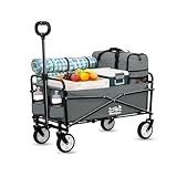 Bollerwagen faltbar 80kg belastbar,Mini Faltbarer Handwagen mit Getränkehalter Transportwagen Einkaufstrolley klappbar Strandwagen für Garten Camping Festival (Grau)