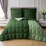 HIG Bettdecken-Set 4-teilig mit 2X Steppdecke 135x200 cm und 2X Kissenbezügen 80x80 cm – Oeko-TEX zertifizierte, kastenförmig genähte Daunenalternative in Grün, mit 1300g Füllung (250 GSM)