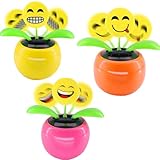 Liuer Wackelfigur Auto, 3PCS Solar Wackelfigur Blume,Solarblume Wackelblume Autozubehör Auto Ornament Tanzende Wackelfigur für Auto Armaturenbrett Computer Tisch Büro Wohnzimmer