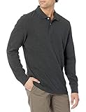 Amazon Essentials Herren Piqué-Poloshirt mit Langen Ärmeln in schmaler Passform, Dunkelgrau Meliert, XL