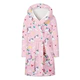 Umeyda Fleece-Bademantel mit Kapuze, warm, bedruckt, für Kinder, Damen, weicher flauschiger Bademantel für Geschenke, B Pink Pony, 6 Jahre