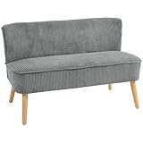 HOMCOM Sofa 2 Sitzer modern Couch ohne Armlehne Gepolstert Polstersofa mit Cord-Optik, klein Loungesofa mit Holzbeine für Wohnzimmer, 117 x 56,5 x 77 cm, Grau
