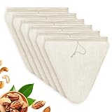 Anhow 6er Nussmilchbeutel Waschbar, Natürliche Hanf Nussbeutel Sieb 28 x 30 cm Passiertuch Wiederverwendbar mit Kordelzug für Nussmilch/Hausgemachten Käse/Obstsaft/Kaffee - Dreiecksform