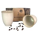 ECOBUNA® Keramikbecher Set 2x200 ml -– Kaffee Becher - Steingut Tassen ohne Henkel- handgefertigt in Portugal – ideal für Warm- und Kaltgetränke - Farbe: Latte Weiss (Latte Weiss, 200 ml)