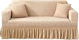 Dehnbarer und stilvoller Sofabezug für Sektionalcouch, Stoff, rutschfest, mit Rock, Möbelschutz, 3-Sitzer (190 x 230 cm), elastischer Schonbezug für Wohnzimmerdekoration