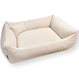 4L Textil Teo Kuscheliges Hundebett Bezug abnehmbar und waschbar Hundekorb mittelgroße Hunde Hundekissen flauschig Hundekörbchen Hundesofa(100x80 cm, Beige)