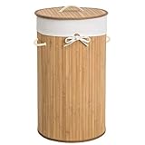 tectake Robuster Bambus Wäschekorb faltbar mit Deckel und herausnehmbarem Wäschesack - Diverse Modelle - (57L Natural rund | Nr. 401837)