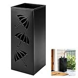 Tutamaz Regenschirmständer aus Metall, Quadratischer Regenschirmhalter, Schirmständer,Cutout-Design,für Heim und Büro, Regenschirme,Spazierstöcke,Packpapier,Trekkingstöcke(Schwarz)