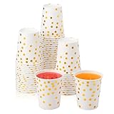 PISTISJACK 50 Stück Pappbecher,Gold Dot 250ml Partybecher，Einwegbecher Biologisch Abbaubar für Partybedarf Hochzeit Party Kaffee Tee Heißen und Kalten Getränken