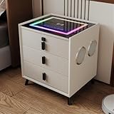 Nachtkommode , Moderner Beistelltisch mit 3 Schubladen, Beistelltisch, intelligenter Nachttisch mit verstellbarem Licht, kabelloses Laden, USB-Anschluss, Fingerabdruck-Schloss, Schublade, intelligente