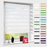 Doppelrollo klemmfix ohne Bohren, Duo Rollos für Fenster & Tür mit Bohren, Version 2025 Weiß B45 x H150cm (Stoffbreite 41cm), Sonnenschutz Klemmrollo Fensterrollo Zebrarollo Seitenzugrollo