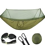 Camping Hängematten Hängematte Outdoor Camping Hängematte mit Moskitonetz Pop-Up Outdoor Fallschirm Hängematten Schaukel Schlafen Hängematte Camping Zeug(Army Green-6 Rings)