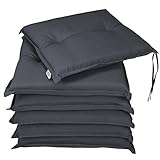 DETEX® Sitzkissen Stuhl 6er Set Wasserabweisend 43x39x5cm Befestigungsriemen Waschbar Reißfest Stuhlkissen Sitzauflage Sitzpolster Gartenstuhl Anthrazit