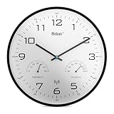 Mebus moderne Funk-Wanduhr mit Temperaturanzeige und Luftfeuchtigkeit, 30 cm, Funk-Uhr, Wohnzimmer, Küchenuhr / Modell: 52840 / Farbe: Schwarz