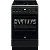 AEG Standherd mit Glaskeramik-Kochfeld, 50cm, A, 1 Paar Teleskopschienen, Bräterzone, Mehrkreiskochzone, Versenkknebel, Grillfunktion, Display mit Uhr, Mattschwarz, CCB54492BB