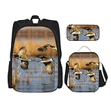 Stilvoller Reiserucksack-Set mit Brotdose und Make-up-Tasche, verstellbare Riemen, Schwarz , One size
