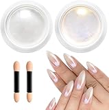BISHENGYF【Upgarde】Perle Chrom Nagelpuder Glitzerpuder Weiße【Super Mirror Effect】2PCS Chrom Nagelpulver Neo Pearl Effect Chrome Nail Powder für Chrome Nails und Glazed Donut Nails