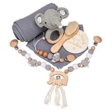 champracer Kinderwagen Spielzeug, Kinderauto Spielzeug, Kinderwagenkette aus Holz, Anhänger Spielzeuge Set für Baby, für Kinderbett, Autositz, Babyschale, Neugeborene Geschenk (Elefant)