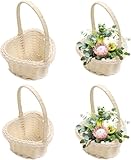 Blumenmädchenkorb | 4 Stück Rattan Blumenkorb | Blumenmädchen Streukörbchen Streukorb | Kleine Weiden Rattan Korb Mit Griff | Wicker Blumenmädchen Korb Für Hochzeiten