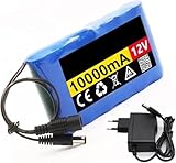 ZHANGshouf Tragbarer 12-V-Akku mit 10000 mAh, wiederaufladbarer Lithium-Ionen-Akku mit Gleichstromstecker und 12,6-V-Ladegerät für CCTV-Kameramonitor