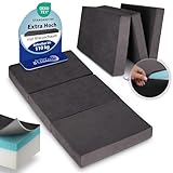 Beautissu Premium XL Klappmatratze 90x200cm Gästebett faltbar inkl. Tasche – extra dick Visco-Matratze hoher Schlafkomfort – waschbar Gästematratze klappbar einfacher Transport – Anthrazit