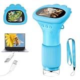 Acoath Mikroskop für Kinder, Digitales Mikroskop mit 2,0' IPS-Bildschirm Lupe 200x Vergrößerung, 8 LED Lights Handy Microscope USB Taschenmikroskop das Weihnachten - Blau