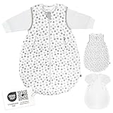 Coconette Ganzjahres Baby-Schlafsack Circle - 2-teilig: Langarm Innensack & gefütterter Außensack für Sommer & Winter, 100% Baumwolle - Größe: 0-3 Monate (50/56)