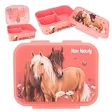 Depesche 12895 Miss Melody Flowers - Brotdose in Altrosa, mit Pferde Motiv und Blumen, Lunchbox mit 3 Fächern und transparentem Deckel