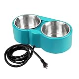 Hundenapf Edelstahlnapf Selbsterhitzender Futternapf für Haustiere Outdoor-Hunde- und Katzennapf Automatische Erwärmung Futternapf Flach (Green, 36. 5X22X7. 5CM)