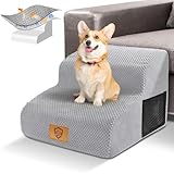 Hundetreppe für Kleine Hunde, Hunderampe, 2 Stufen Haustiertreppe mit Waschbarer Bezug, Treppe für Hunde, Tragbar Wasserdicht Katzentreppe aus Schwamm für Sofa Bett