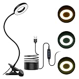 URAQT Klemmleuchte LED,360° Schwanenhals Klemmlampe 8W Dimmbar 3 Farbtemperaturen und 11 Helligkeitsstufen Leselampe Bett mit 150 cm Extra Langem USB-Kabel für Büro Schlafzimmer Lesen Augenschonende