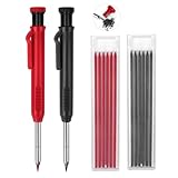 2er Zimmermannsbleistift mit 12 Bleistiftminen 2 Farben, Tieflochmarker Bleistift Baustelle Set für Holzbearbeitung, 45mm Lange Feder Baubleistift Tischler Bleistift Bohrlochmarker Eingebauter Spitzer