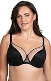 VIVISENCE Soft-BH Für Damen Mit Bügel, Halbtransparente Cups Aus Netzstoff Schleife Verstellbare Träger Hakenverschluss Verstellbaren Trägern, Schwarz,90G