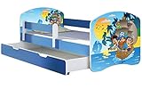 ACMA Kinderbett Jugendbett mit Einer Schublade und Matratze Blau mit Rausfallschutz Lattenrost II 140x70 160x80 180x80 (21 Piraten, 140x70 + Bettkasten)