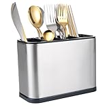 WOPPLXY 4 Fächer Besteckhalter, 13 x 18 x 8,6 cm Utensilienhalter Küche mit Abtropfgestell, Multifunktionales Küchenutensilienhalter aus Edelstahl für Küchenutensilien und Besteck