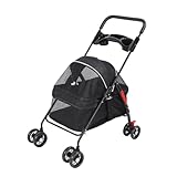 4 Räder Haustier Kinderwagen, Kleiner Hundewagen, Maschenklappkämpfer -Katzer -Kinderwagen mit Tassenhalter und Lagerraum, Leichter Tragbarer Kinderwagen für Kleine Mittelgroße