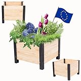 MODO24 Blumenkasten aus Kiefernholz, Pflanzkübel Holz, Hochbeet Blumentopf, Balkonkasten, Blumenkübel Outdoor Holzkiste für Garten Terrasse, Imprägniert Wetterfest, 31x40x40 cm, Farbe: Natur-Schwarz
