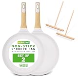 Nutrichef 2er Pack Antihaft Crêpe Pan Set, 23.9 cm Marmorbeschichtete Dosa Pfannen mit Holzstreuer, Bakelit und Holzgriffen, Induktionskompatibel, Spülmaschinenfest, gleichmäßige Wärmeverteilung, Weiß