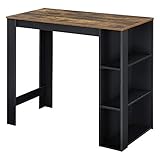 [en.casa] Bartisch Danderyd Bistrotisch Esstisch 120 x 60 x 106 cm Küchentheke mit 3 Ablagefächern Stehtisch Bartheke für Esszimmer Wohnzimmer Küche Schwarz/Eiche, dunkel