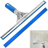 35 cm Fensterabzieher Profi, Edelstahl Fensterwischer mit Gummilippe, Enthält einen Ersatz, für Duschen, Bäder, Spiegel, Wischen von Glas, Fliesen, Fensterreinigung, Duschwischer, Blau