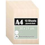 12 Stück Sperrholzplatte 2mm, A4 Sperrholz 30 x 21 cm, Linde Sperrholz, Dünne Holz-Zuschnitte, Holzplatten für für DIY Holzarbeiten, Laserbearbeitung, Brandmalerei, Modellbau, Deko, Gemälde