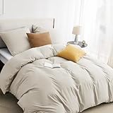 BEDSURE Bettwäsche 155x220 3teilig Leinen - 1 Bettbezug 155x220 cm + 2 Kissenbezüge 80X80 cm, ÖKO-TEX Bettwäsche-Sets Beige Polyester Mikrofaser mit Reißverschluss