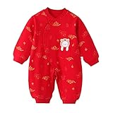 Neugeborenes Baby Mädchen Jungen Kalender Chinesisches Neujahr Onesie Kimono Tang Anzug Rot Langarm Strampler Overall Outfits Baby-Fleece-Weste (Red, 6-9 Months)