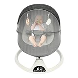 Babywippe, elektrische Babywippe, für Kinder bis zu 12 kg, Gewicht mit Touch-Taste und Fernbedienung, 5 Einstellungen für Swing und Zeit, 0 – 12 Monate (grau)
