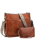 VINBAGGE Handtasche Damen mittelgroß Henkeltasche Umhängetasche Leder Shopper Tasche Abnehmbar verstellbarem Farbigem Riemen- Set 2pcs Braun