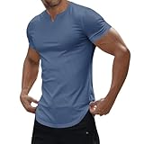 Herren V-Ausschnitt T-Shirt Kurzarm Sommer T-Shirts Männer Casual Tee Shirts Oversized Oberteile Tops Basic Tshirt Leichtes Sportshirt Lässig Streetwear Einfarbig Freizeitshirts(Navy,L)