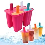 Eisformen Silikon, 4 Hohlraum Wiederverwendbar Eisformen Eis Am Stiel, DIY Ideen Eiscreme Formen, Hausgemachte Eis Am Stiel-Formen, mit Sticks und Tropfschutz, BPA Frei -Rosenrot(1 PACK)
