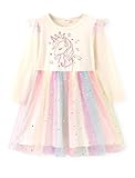 PATPAT Prinzessin Kleid für Mädchen, Langarm Festliches Tüll Partykleid, ideal für Geburtstag, Hochzeit, Bankett, Herbst, Einschulung, Party, Urlaub, Tutu Mädchenkleider, Cremefarben, 5-6 Jahre